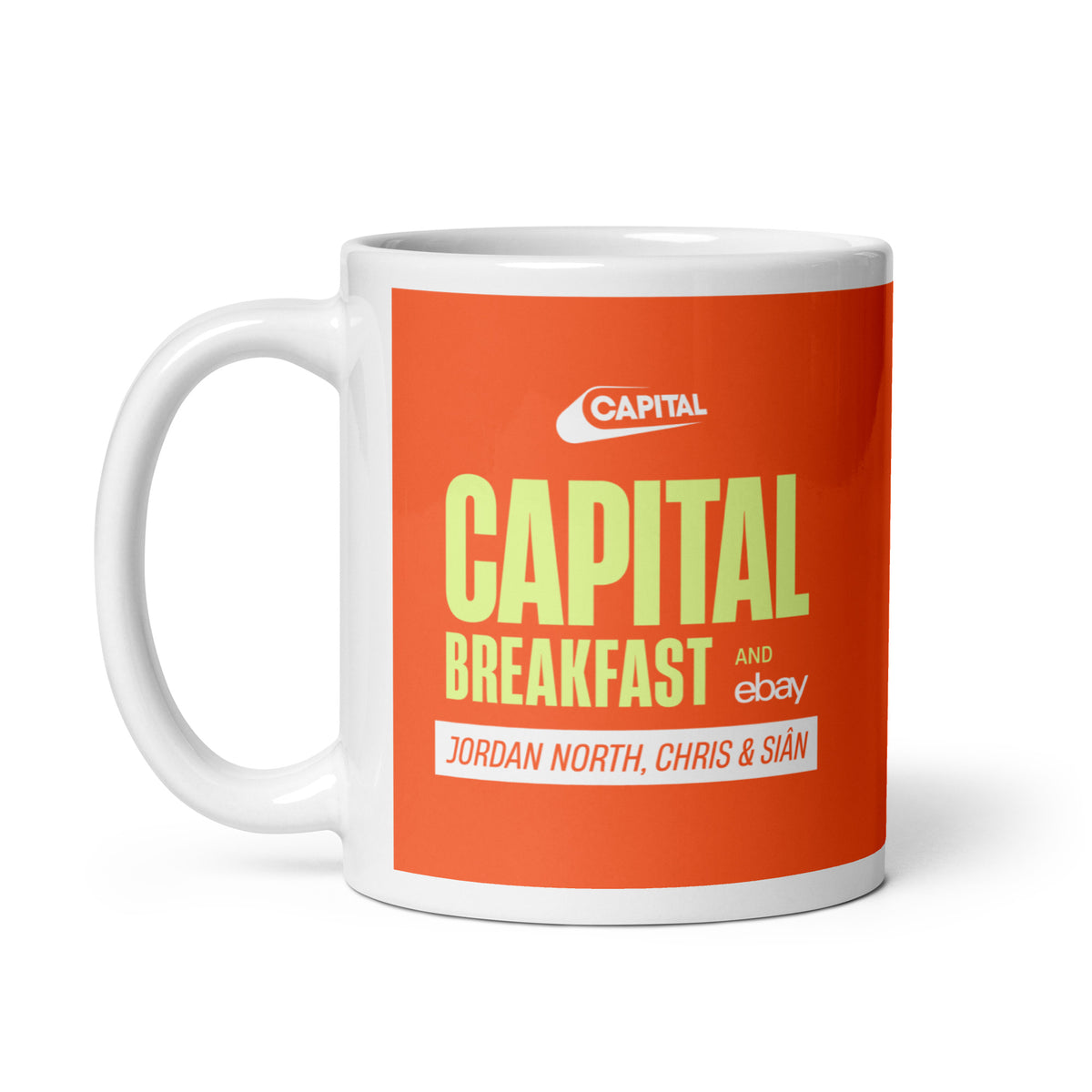 Capital Breakfast White / Orange glossy mug