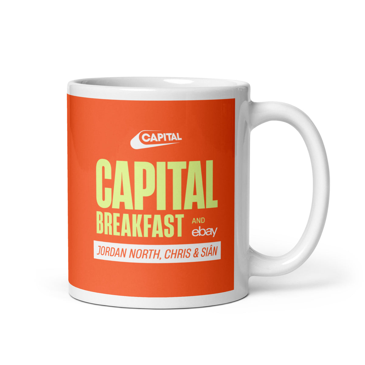 Capital Breakfast White / Orange glossy mug